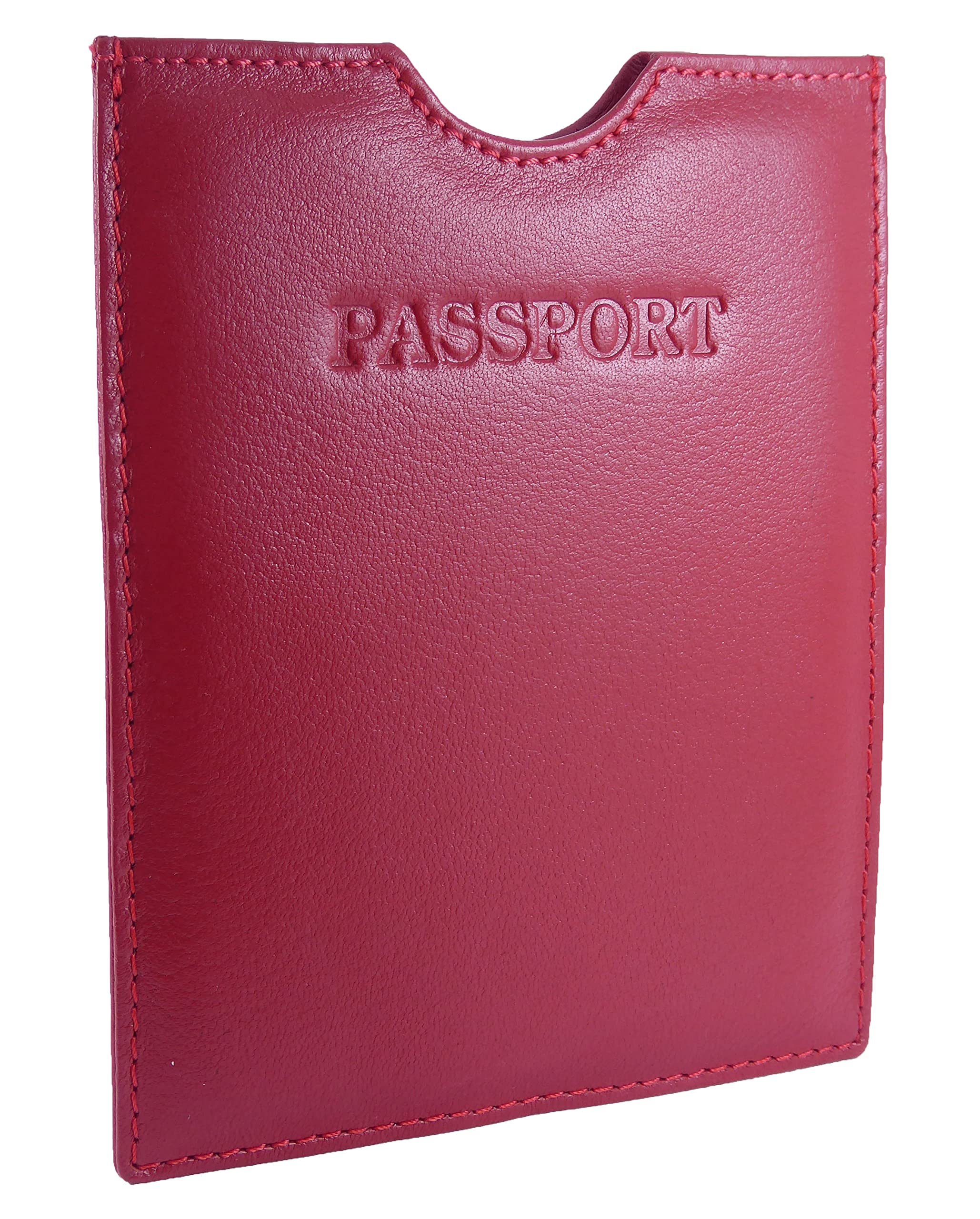 Hide and Sleek Travel Passport Holder Sleeve Protector Cover Wallet Real Leather RFID (Red)