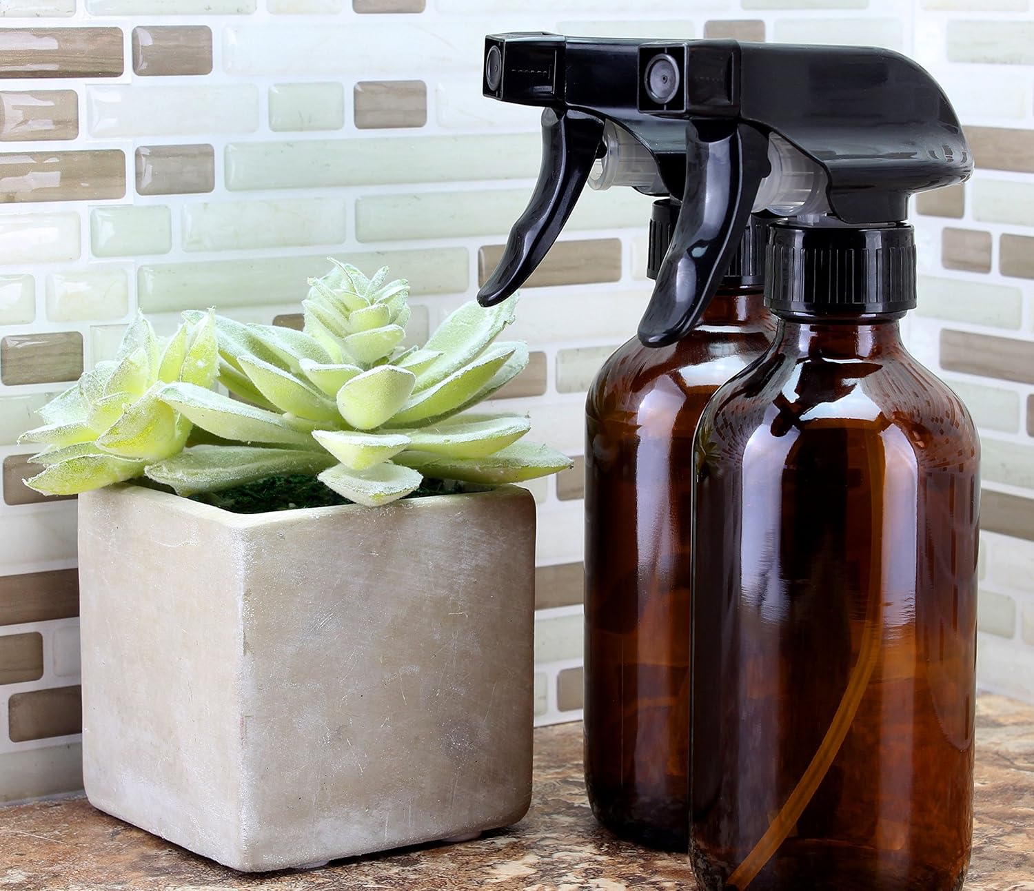 8-Ounce Amber Glass Spray Bottles (2 Pack); Brown Boston Round Bottles w/Heavy Duty Mist & Stream Sprayers Perfect for Aromatherapy Essential Oil Blends : Beauty