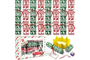 LEASEN 8 Pack Christmas Party Favor No-Snap, Red & Green Xmas Design Includes Party Hat, Joke & Gifts, Christmas Table Decorations for Kids, Holiday Dinner Traditions Party Supplies, Stocking Stuffers