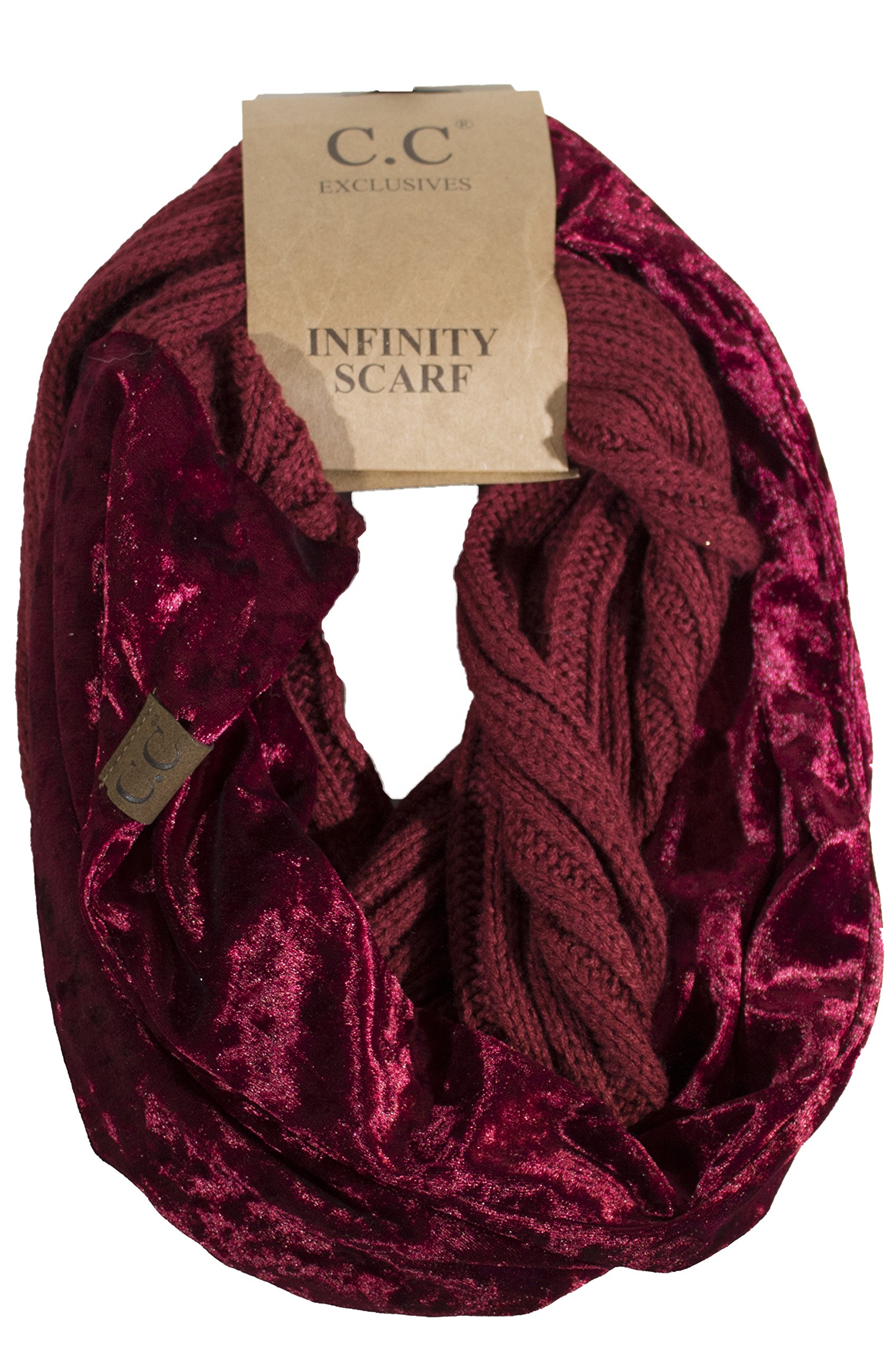 C.C Knit Crushed Cable Knit Soffy Warm Velvet Infinity Scarf C.C Knit Crushed Cable Knit Soffy Warm Velvet Infinity Scarf