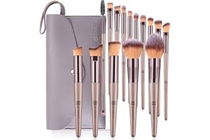 HEYMKGO Makeup Brushes 15PCS Champagne Gold Professional Makeup Brush Set Foundation Brush Blending Powder Blush Concealer Eye Make Up Brush with Bag