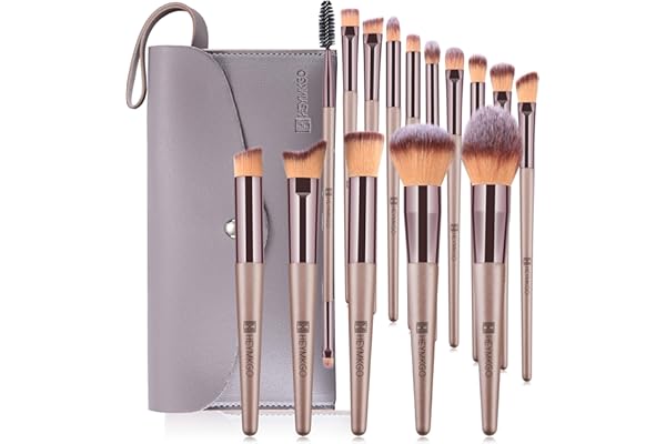 Makeup Brushes HEYMKGO 15PCS Champagne Gold Professional Makeup Brush Sets Foundation Brush Blending Powder Blush Concealers