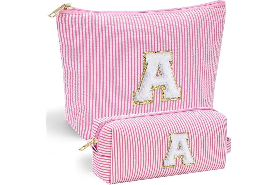 YOOLIFE Christmas Gifts for Women Teens Girls – Stocking Stuffers for Teen Girls Initial Makeup Bag | Cosmetic Travel Toiletry Bag | 9 10 11 12 13 14 15 Years Old | Teen Girl Gifts Trendy Stuff Pink A