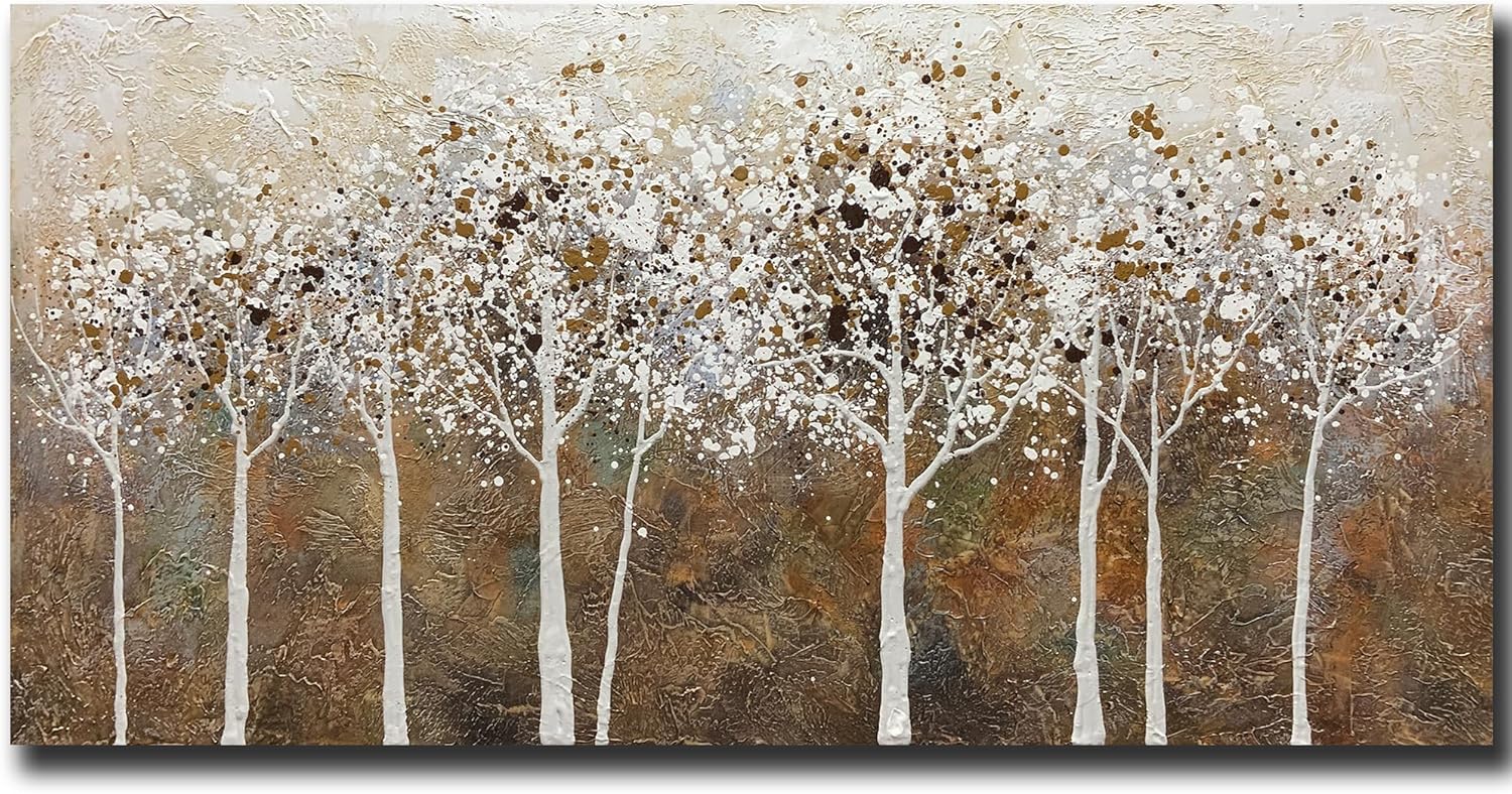 Paintings - V-inspire Art,24x48 inch Modern Abstract Hand-Painted Acrylic Canvas Oil Paintings Tree Art Canvas Wall Art Wood Skeleton Living Room Bedroom Office Decorations Ready to Hang