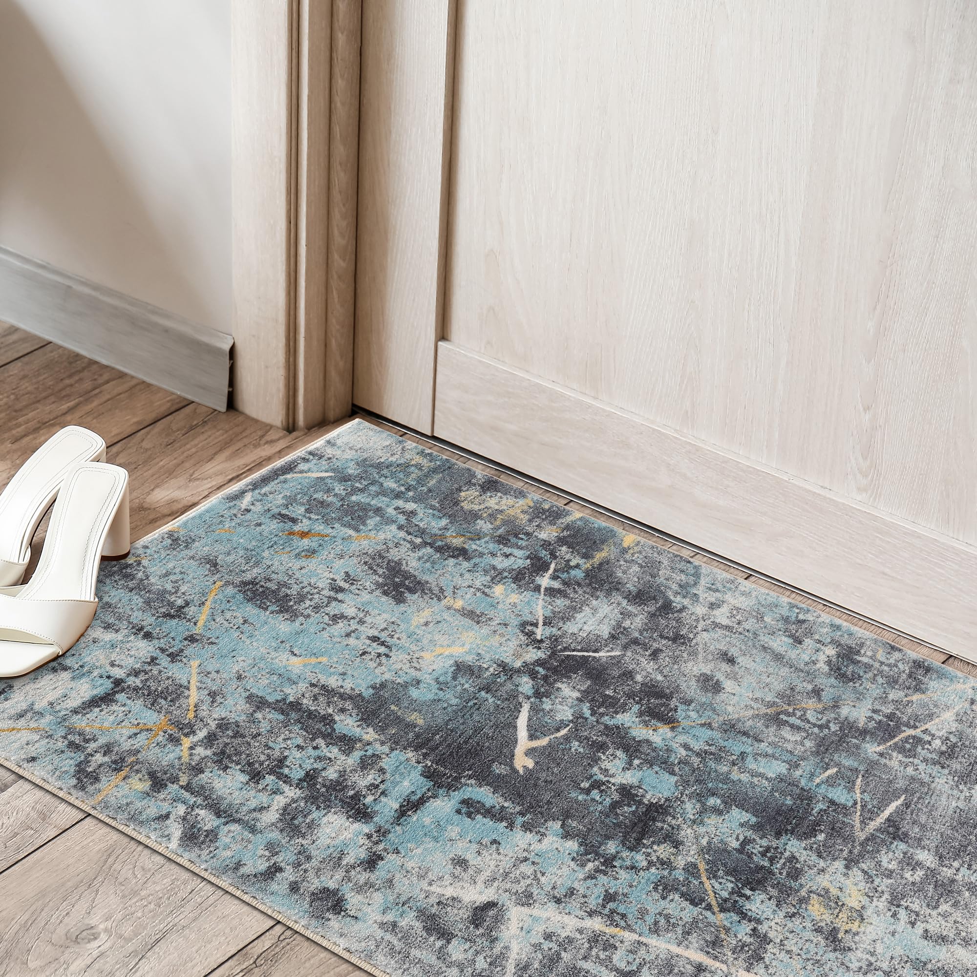Photo 1 of Hatppto Modern Abstract Area Rug - 2x3 Small Entry Rug Soft Washable Non-Slip Contemporary Entryway Rug, Door Mat Indoor Entrance Floor Accent Carpet for Living Room Bedroom (Grey/Blue Alps, 2 x 3ft)