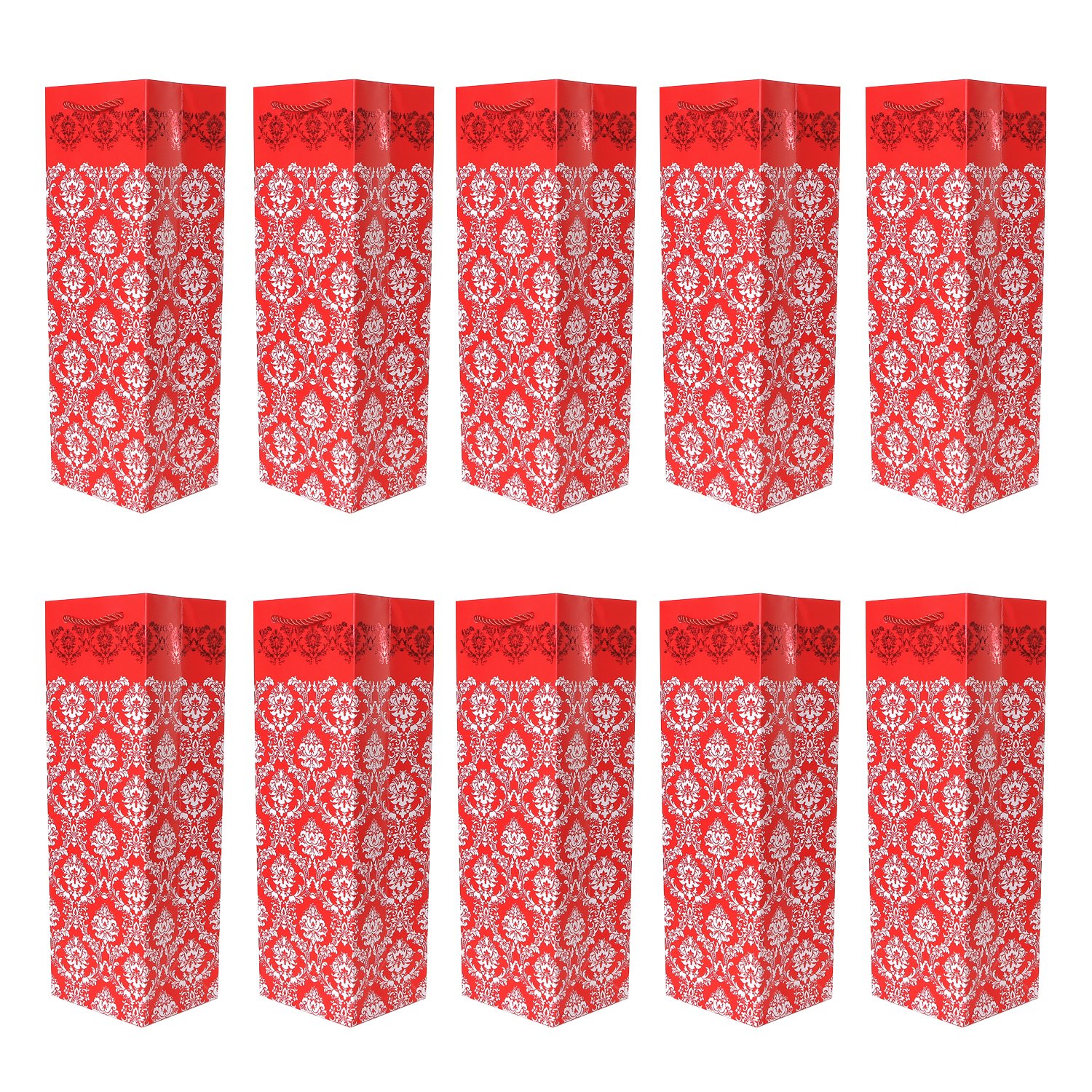 Pack of 10 Noble Bottle Gift Bags red for Wine Sparkling Wine and Champagne 36 cm x 12 cm x 10 cm - 14.17" x 4.72" x 3.94"