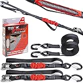 TorkStrap 14' x 1'' Self Tensioning Tie Down Straps [Patented] - Automatically Adapt to Load Shifts - 1,500LB Break Strength - Pull Alternative to Ratchet Straps - Integrated Soft Loops & Hooks (2-PK)