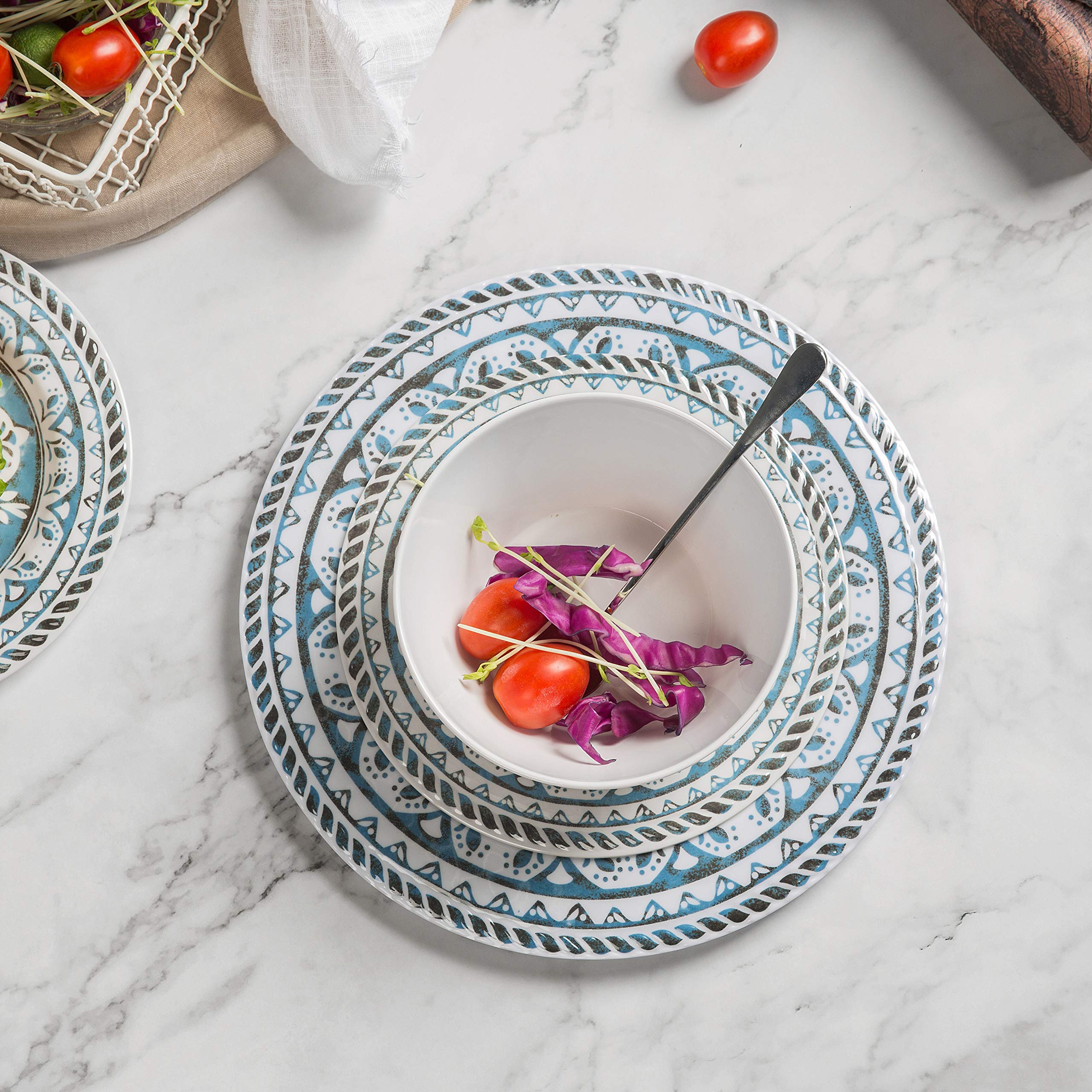 Hware 12 Pcs Melamine BreakResistant Indoor Outdoor Dinnerware Set