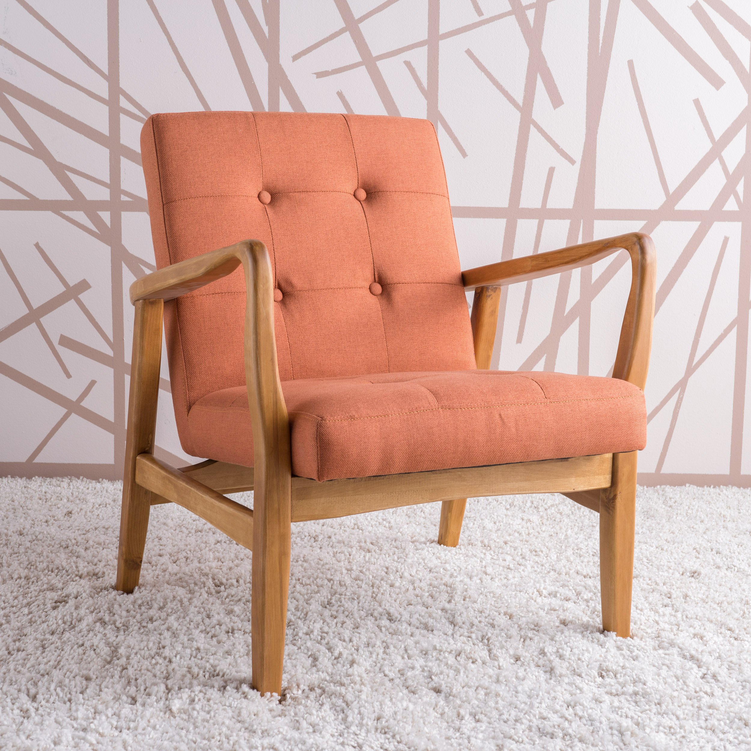 Conrad Orange Fabric Mid Century Modern Club Chair