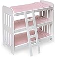 Badger Basket Triple Doll Bunk Bed with Ladder and Bedding for 20-Inch Dolls – Pink Gingham Design with Personalization Kit