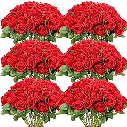 Jexine 50 Pcs Artificial Rose Flower Bulk Realistic