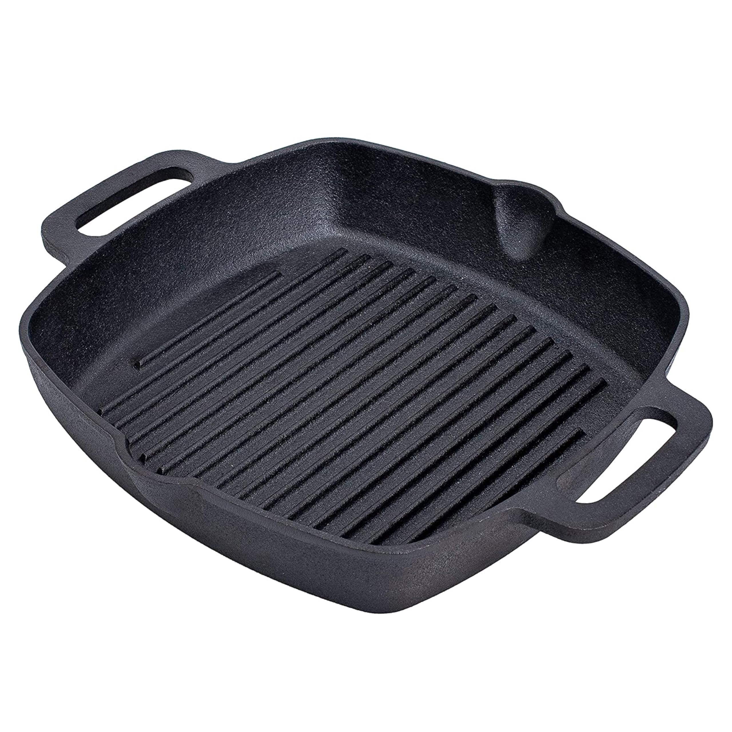 Photo 1 of Bruntmor 10 Inch Square Cast Iron Grill Pan Steak Pan Pre Seasoned Grill Pan with Easy Grease Drain Spout, with Large Loop Handles for Grilling Bacon, Steak, and Meats