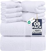 Utopia Towels 8 Piece Towel Set White 100% Cotton Hotel Quality