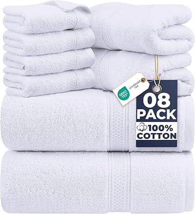 Utopia Towels 8 Piece Towel Set White 100% Cotton Hotel Quality