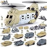 Military Helicopter Toys Set, Army Airplane Toys with Vehicles, Trucks, Tanks, Fighter Jets, Plane, Aircraft, Army Men - Chri