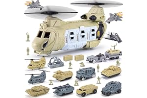 Military Helicopter Toys Set, Army Airplane Toys with Vehicles, Trucks, Tanks, Fighter Jets, Plane, Aircraft, Army Men - Chri