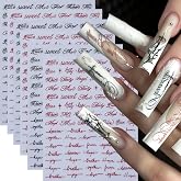 6Pcs Cursive Letter Nail Stickers 3D Self Adhesive Black Red Cursive Word Nail Art Stickers Inspirational Text Nail Decals Line Nail Art Design English Words Nail Supplies for Women Manicure DIY