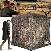 Hunting Blind, 270&deg;/ 360&deg; See Through Ground Blind for 2-4 Person | Pop‑up Design, Silent Sliding Windows, Portable &amp; Concealed, Camouflage Hunting Tent with Carrying bag