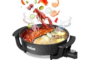 Stariver 6L Electric Hot Pot with Divider - Dual-Flavor Fondue & Shabu Shabu Pot, 1360W with 5-Temp Control, Non-Stick & BPA-