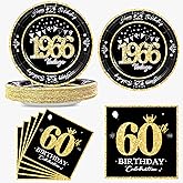 algpty 60 PCS Vintage 60th Birthday Plates and Napkins Set, 60th Birthday Decorations Black and Gold, Service for 30, 1966 Birthday Dessert Plates and Napkins Party Supplies for Men Women