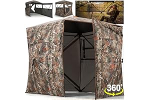 HUNTSEN 360 Degree See Through Hunting Blind with Double Open Door - Lightweight Soft Material Portable Pop Up Ground Blind - 2-3 Person Concealed Camouflage Tent with Carrying Bag for Deer & Turkey