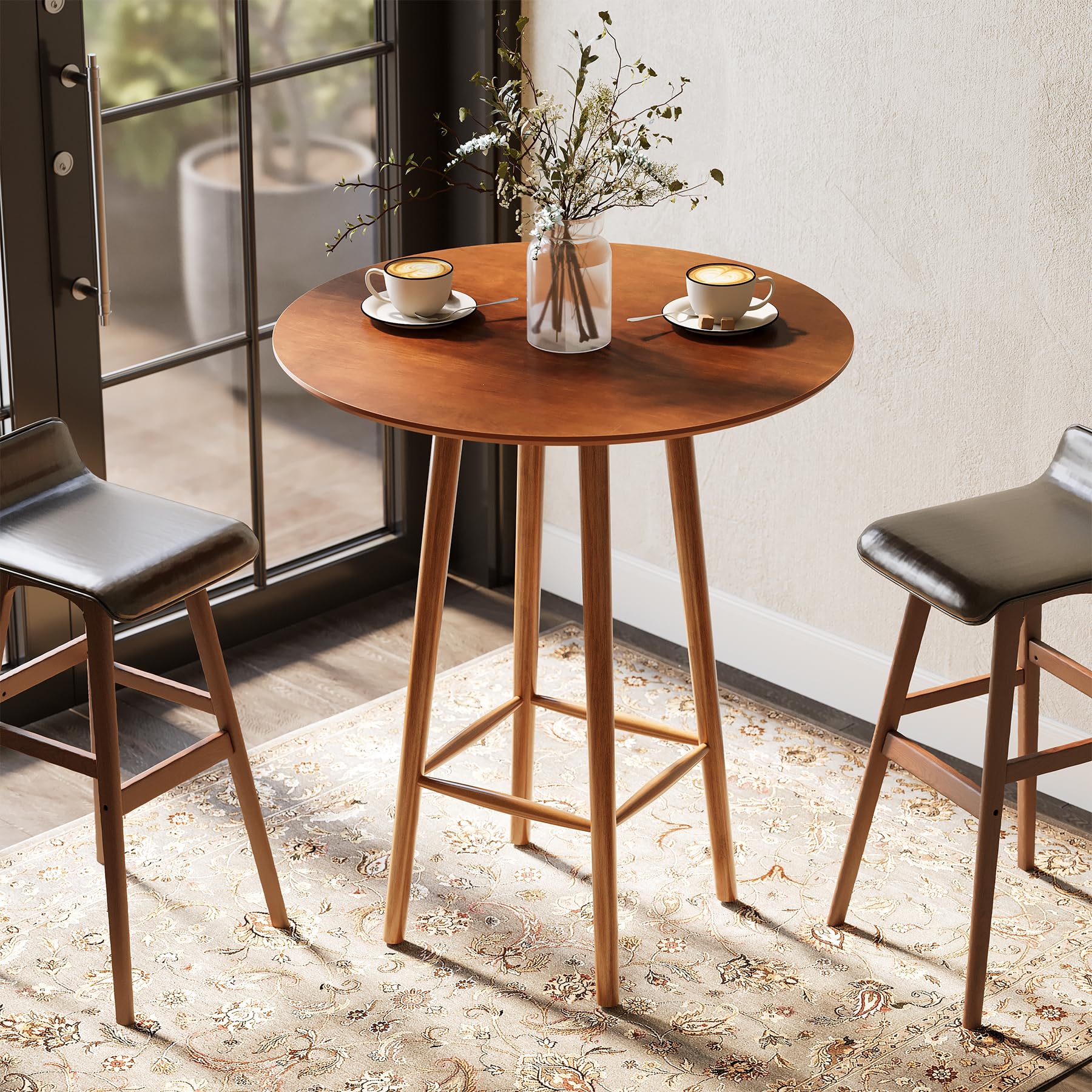 Photo 1 of ***MINOR DAMAGE, UNKNOWN MISSING HARDWARE ***LITTLE TREE Solid Wood Bar Table, 39.37-Inch Round Bistro Table with Sturdy Frame, for Living Room, Dining Room, Small Space (Rustic Walnut)