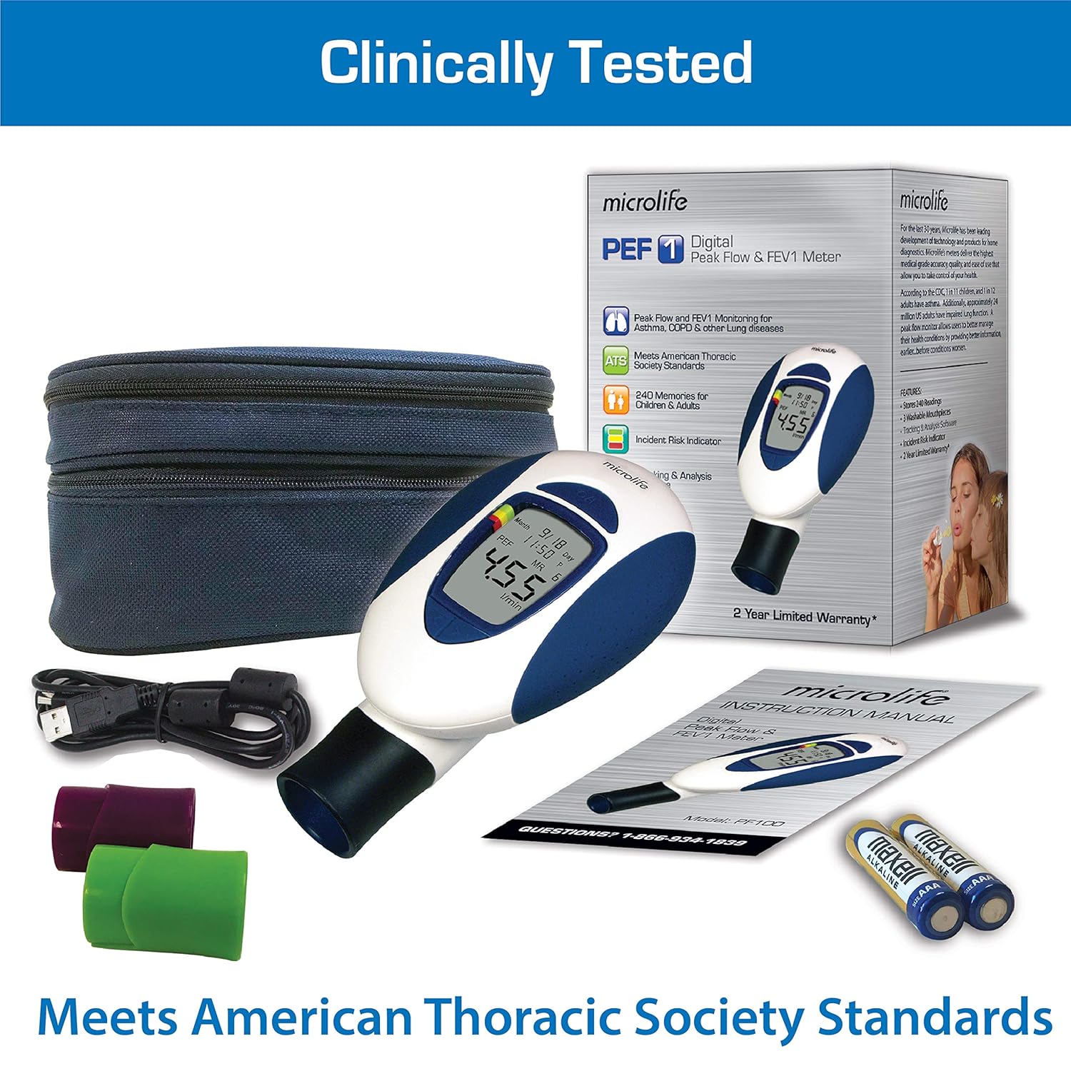 Microlife Digital Peak Flow Meter (PEF) and Forced Expiratory Volume (FEV1): Industrial & Scientific