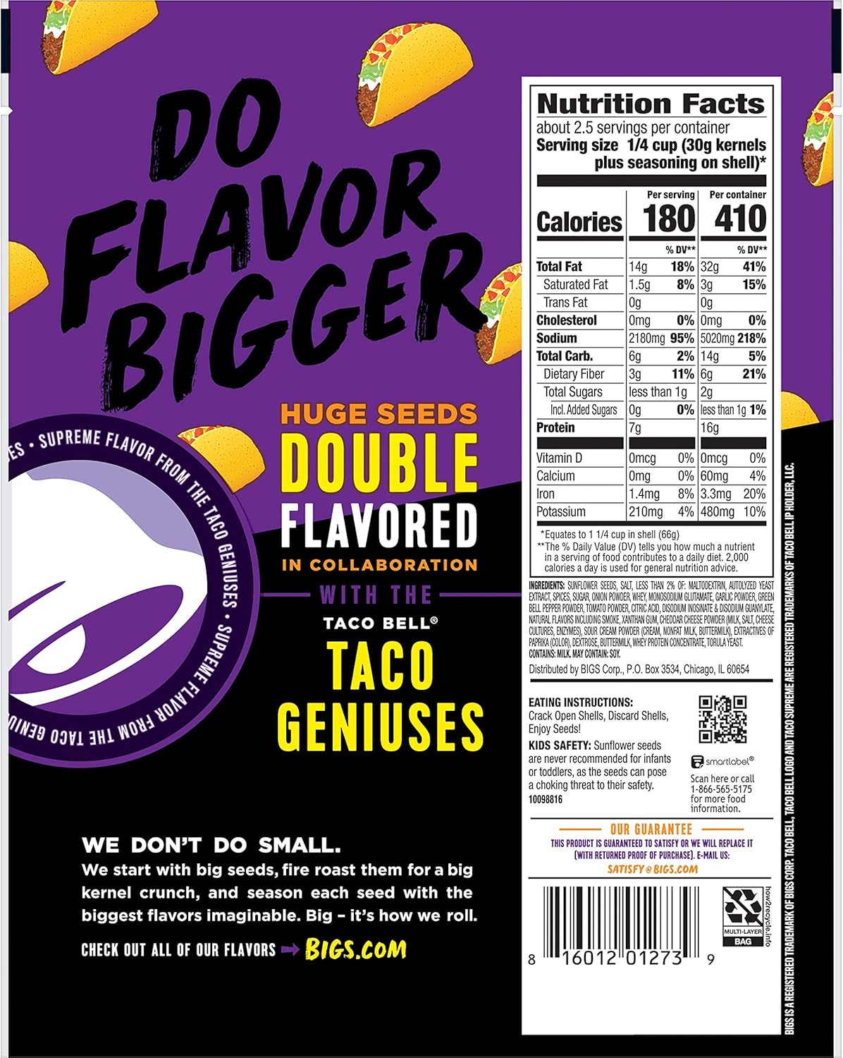 Bigs Taco Bell Taco Supreme Sunflower Seeds 5.35oz 152g BigaMart