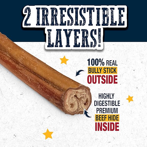 CADET BULLY HIDE STICKS FOR SMALL DOGS, ALL-NATURAL BEEF PIZZLE, LIMITED-INGREDIENT LONG-LASTING DOG CHEWS FOR AGGRESSIVE CHEWERS, 4 COUNT