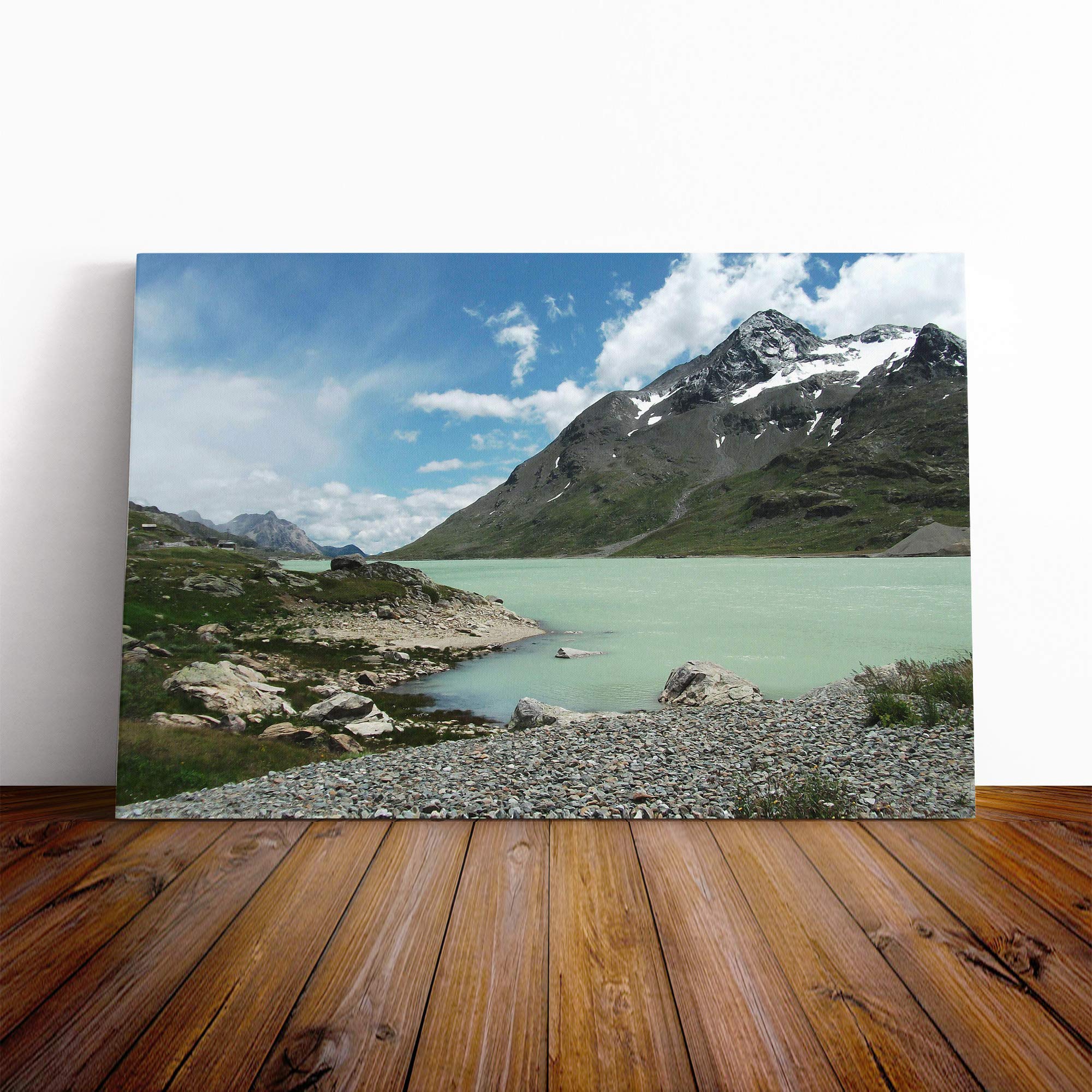 Landscape Bergsee Mountain and Lake Switzerland Canvas Print | Gallery Wrapped 30mm Frame Wall Art | 20x14 inches | Ready to Hang | Contemporary Landscape Picture | Living Room Bedroom Lounge Office