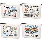 Papiailove Cruise Makeup Bag Gifts - 4Pcs Cruise Ship Essentials Cruise Survival Kit Bags Cruise Cosmetic Bag for Women Girl Best Friend Travel Beach Accessories