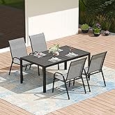 PIZZELLO 5-Piece Outdoor Patio Dining Set, 4Pcs Stackable Patio Chairs and Rectangular Dining Table, All Weather Outdoor Tabl