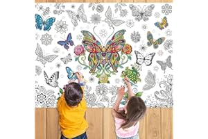43.3x31.5 Butterfly Coloring Poster with Picture, Giant Butterfly Painting Poster, Large Coloring Tablecloth for Classroom Ho