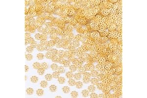 ANCIRS 600pcs 7mm Spacer Beads Caps for Jewelry Making, Metal Flower Bead Caps for Bracelet Necklace- Gold