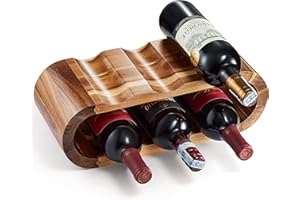 BLUEWEST Wooden Wine Racks Countertop, 6 Bottle Wine Rack Storage, Free Standing Wine Storage, Acacia Wine Bottle Holder Stand, Wine Organizer, Perfect for Home Décor and Wine Gifts, No Need Assembly