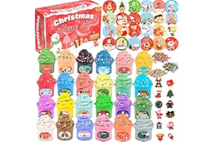 WUJYLY Christmas Slime Kit Advent Calendar - 24 Pack Butter Slime Non-Sticky, Soft, Stretchy, Scented Slime Party Favors for Kids, Perfect for Christmas Stocking Stuffers, Christmas Gifts for Girls Boys