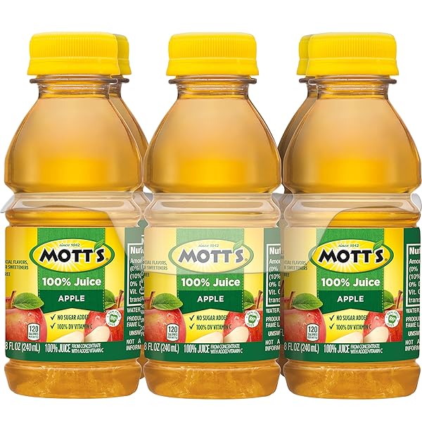 MOTT’S 100% ORIGINAL APPLE JUICE, 8 FL OZ BOTTLES, 6 PACK