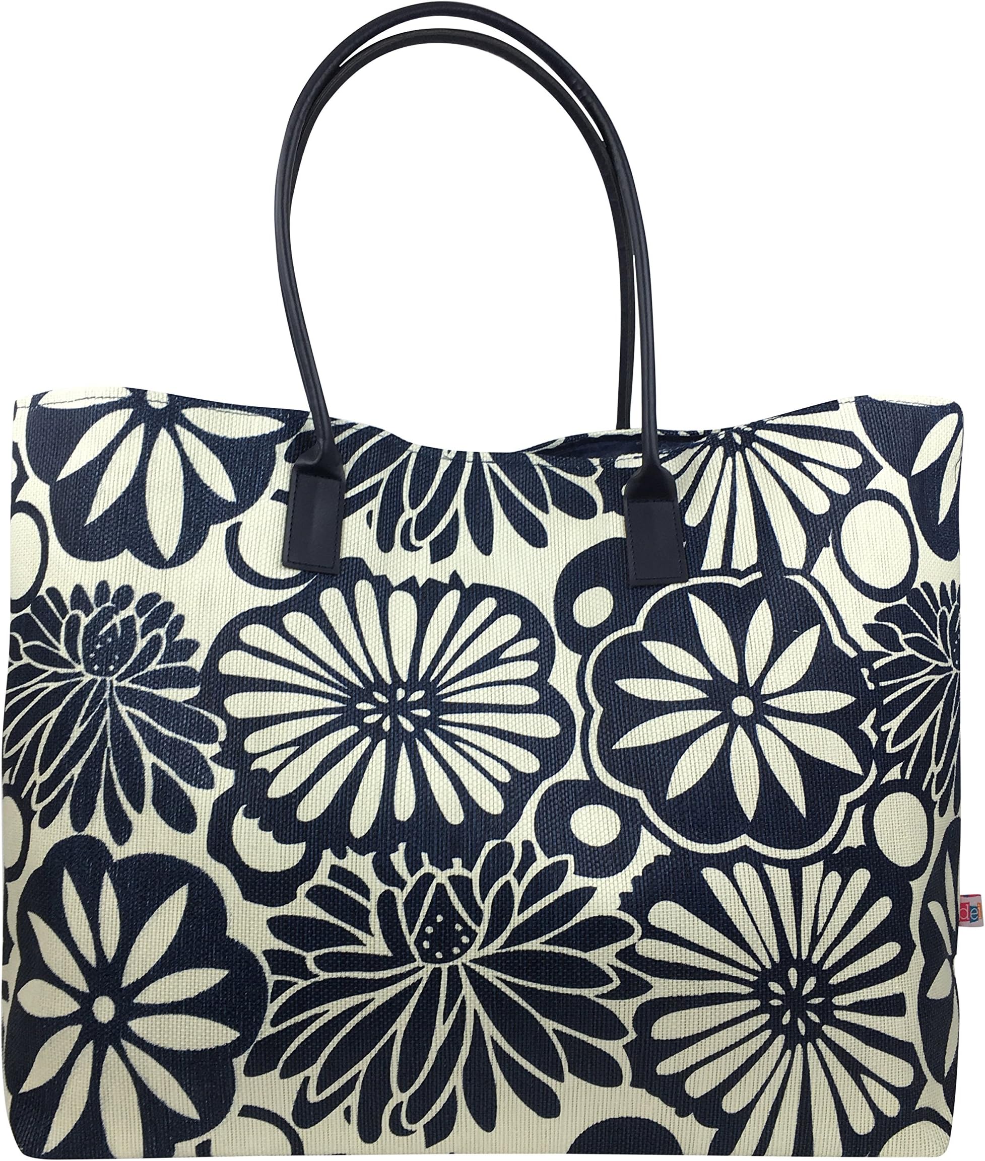 Tropical Fantasy Navy Blue Woven Floral Tote Bag