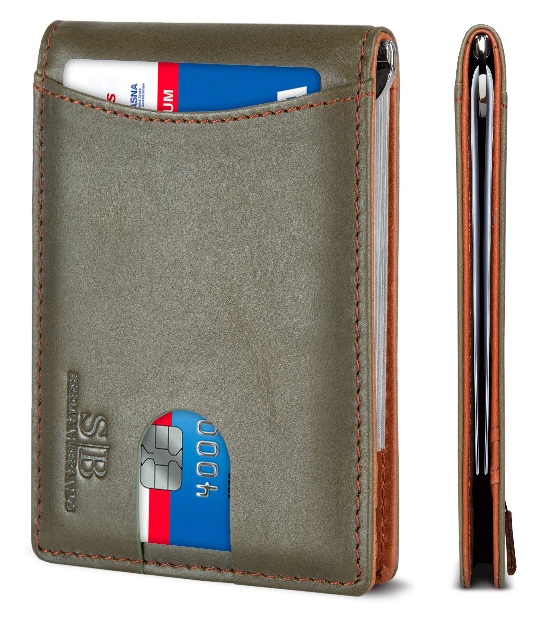 Photo 1 of SERMAN BRANDS RFID Blocking Slim Bifold Genuine Leather Minimalist Front Pocket Wallets for Men with Money Clip Thin Mens (Salted Green 1.0)