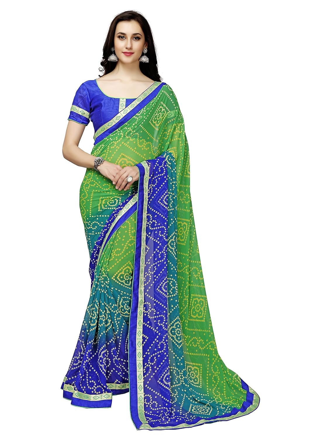online fayda women's georgette saree with blouse piece (of288,green,free size)