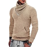 COOFANDY Men's Knitted Turtleneck Pullover Shawl Collar Sweaters Slim Fit High Neck Hoodies with Pockets