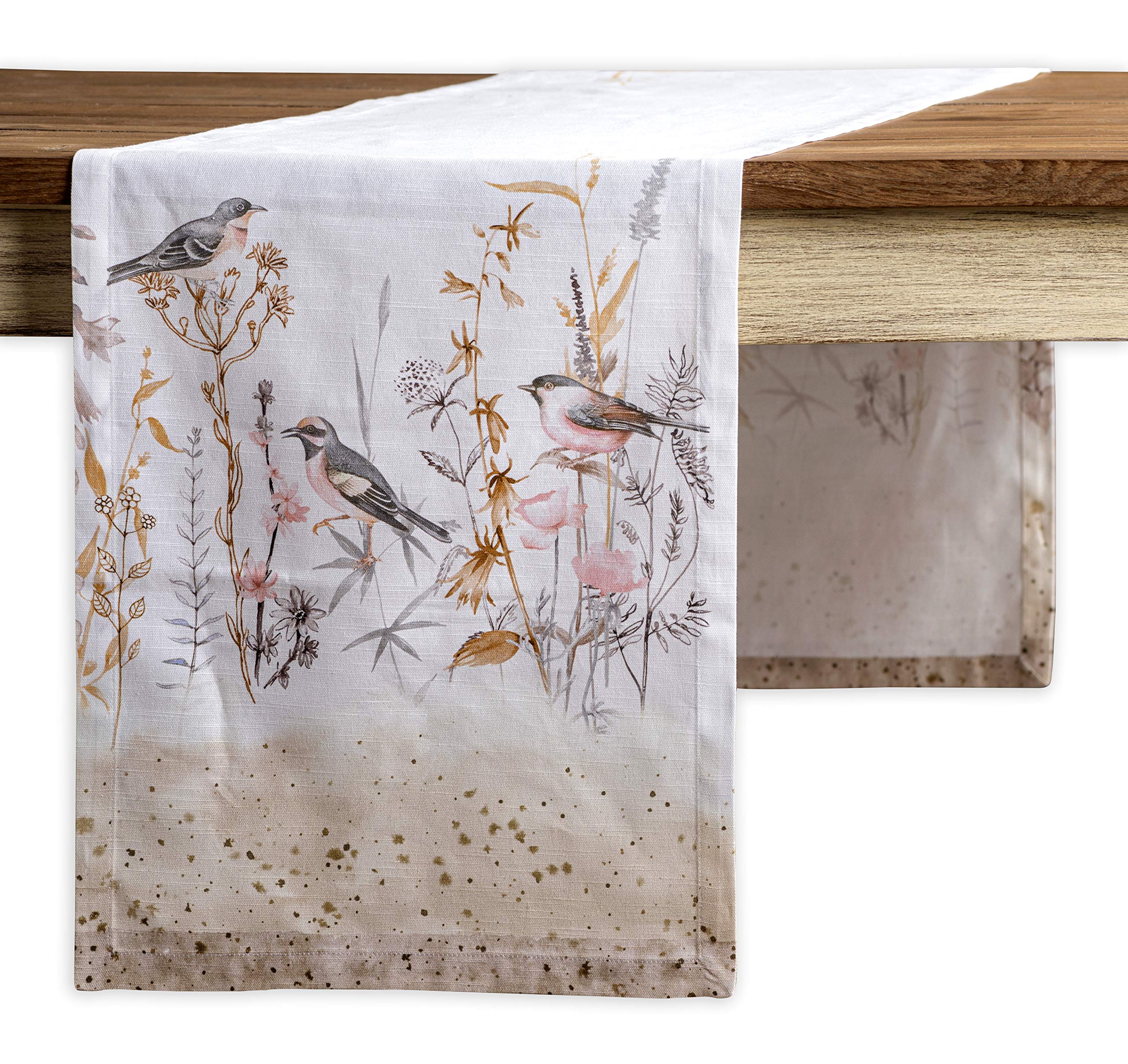 Maison d' Hermine Table runner 100% Cotton Single Layer Table Runners 230 CM long for Home Kitchen Dining Party Wedding Bridal Shower Gifts for Mothers Day (Meadow Florals - Beige, 37 cm x 230 cm)