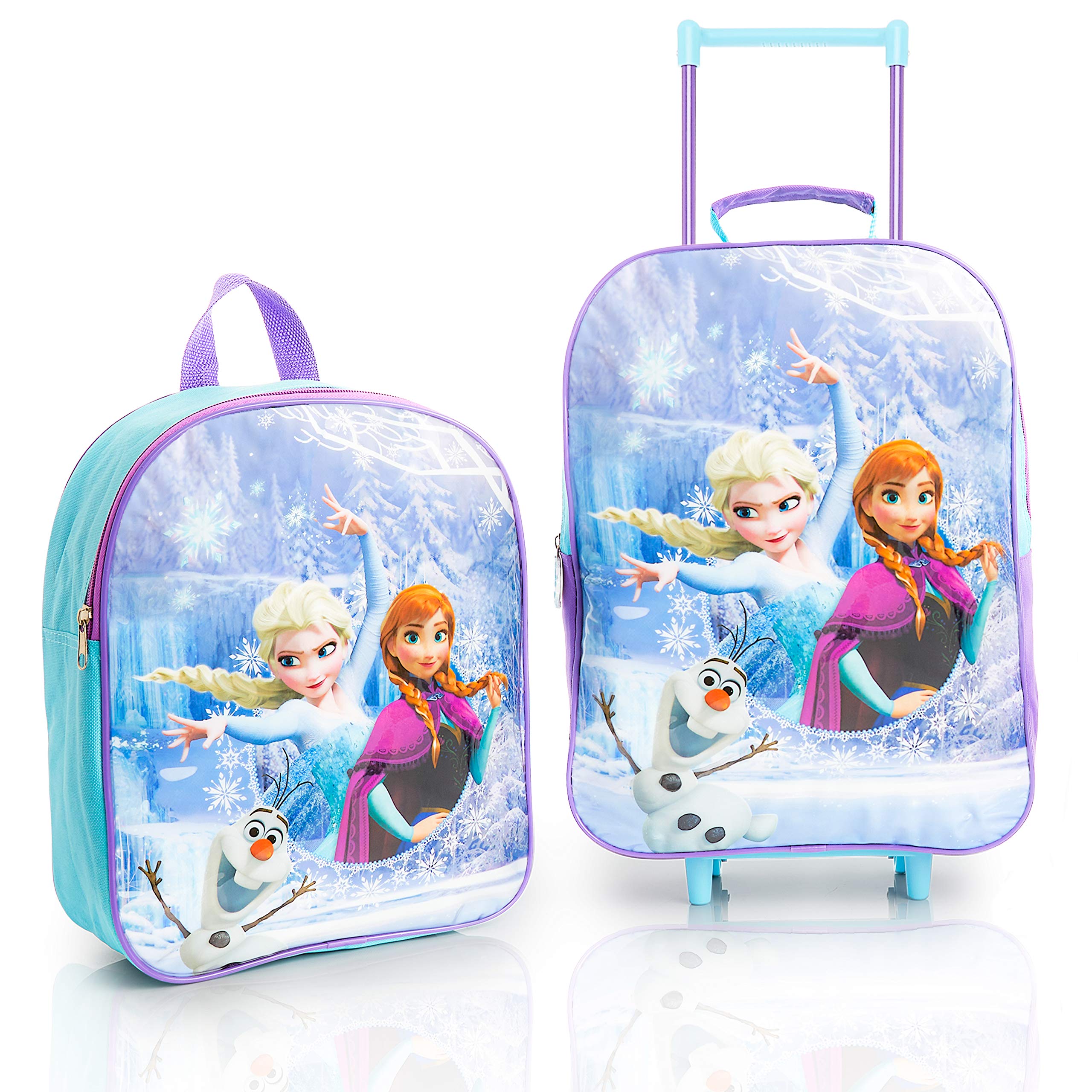 Disney Luggage Sets With Frozen 2 Princess Elsa Anna, Carry On Suitcase And Backpack 2 Piece Travel Set, Trolley Suitcases On Wheels For Girls, Holidays Gift Idea For Children Of All Ages