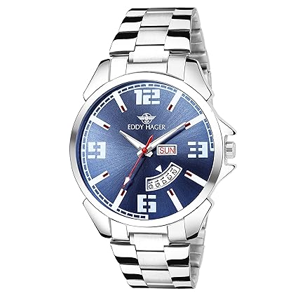 Eddy Hager Quartz Movement Analogue Blue Dial Mens Day and Date Watch - EH-208-BL