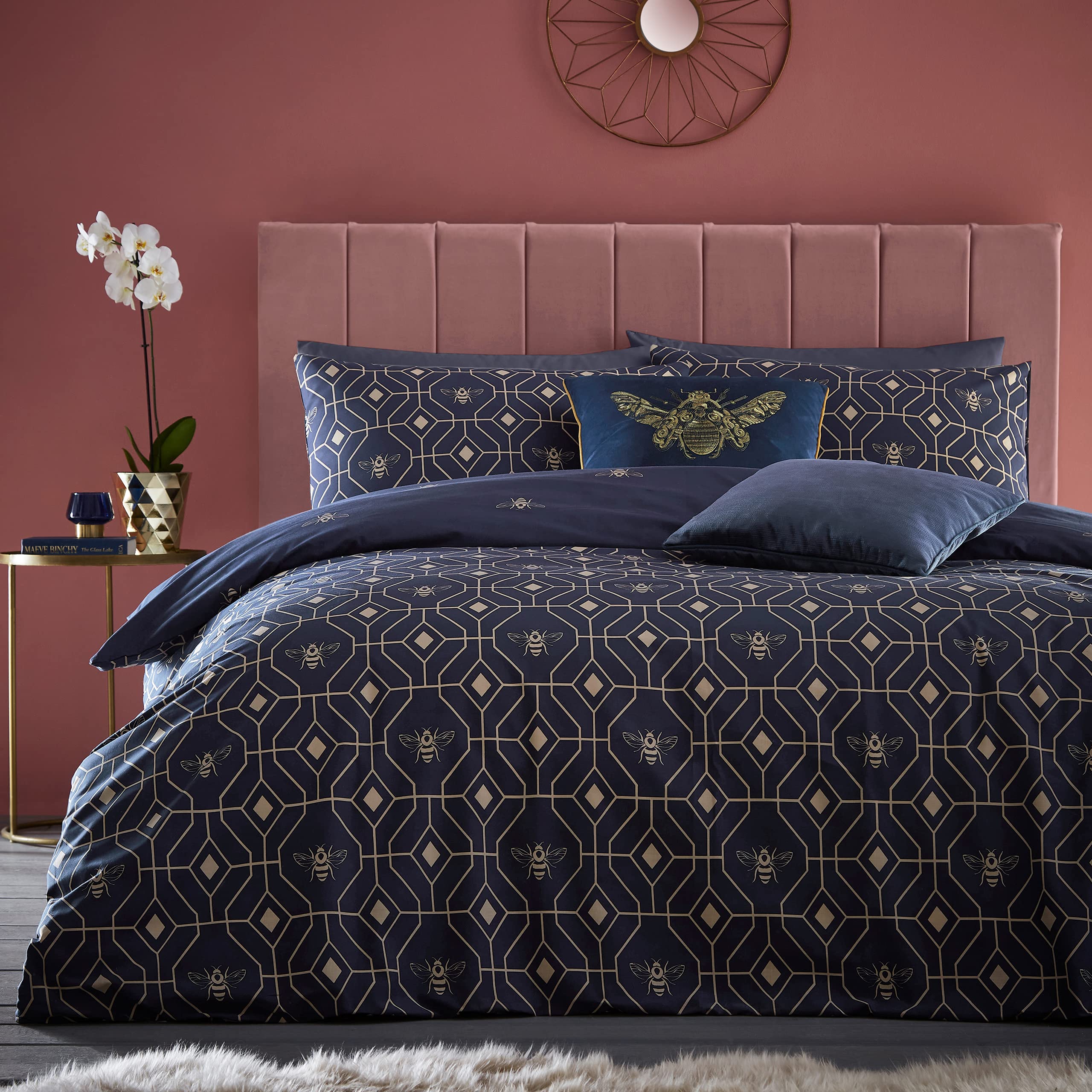 furn. Bee Deco Duvet Cover Set, Navy, 230 x 220 cm