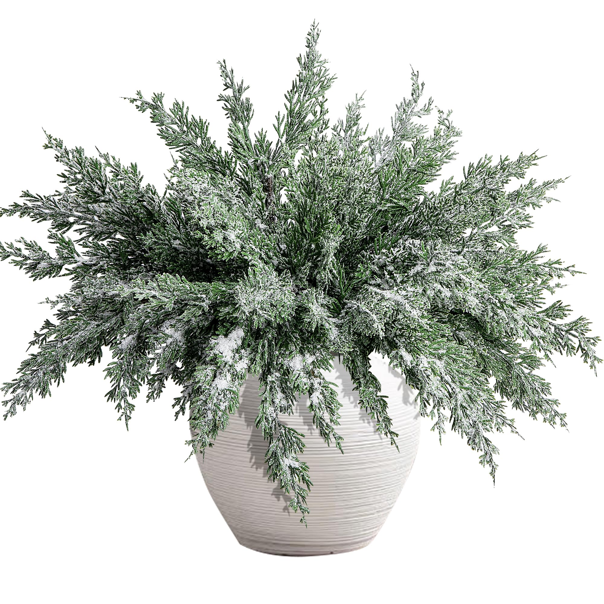 Photo 1 of 10 Packs 16.5" Artificial Christmas Snow Pine Branches, Snow Flocked Faux Greenery Norfolk Pine Sprigs Cypress Stems, White Frosted Fake Foliage Pine Needle Picks for DIY Craft Garland Home Decor