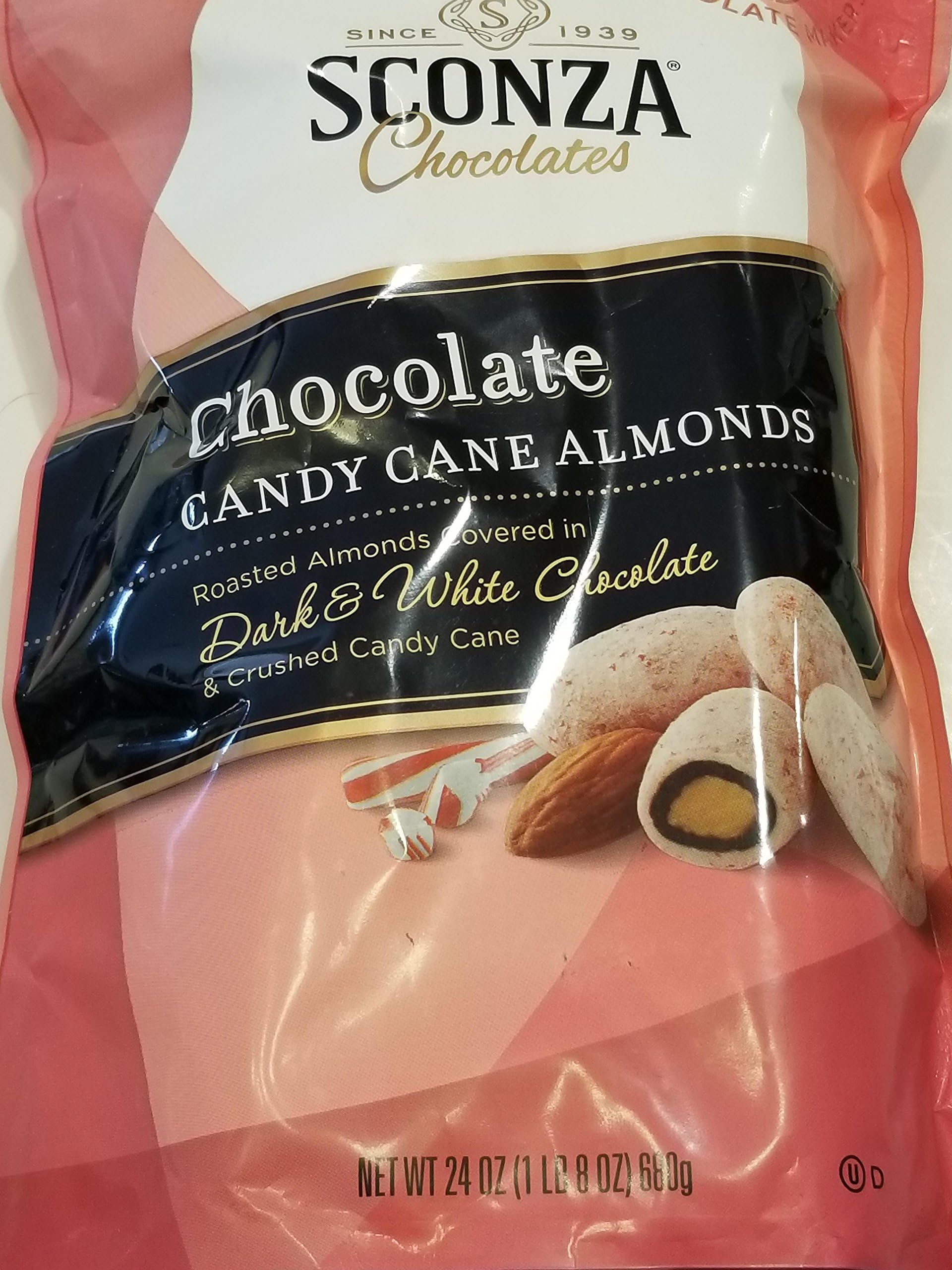 Sconza Chocolate Candy Cane Almonds with Dark & White Chocolate