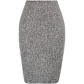 Kate Kasin Women Tweed Plaid Pencil High Waist Knee Length Skirts | Bodycon, Hidden Zipper, Back Slit, Elegant Skirts, Busine