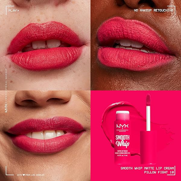 NYX PROFESSIONAL MAKEUP SMOOTH WHIP MATTE LIP CREAM, LONG LASTING, MOISTURIZING, VEGAN LIQUID LIPSTICK – PILLOW FIGHT (HOT FUSCHIA)