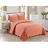 Home Collection 3pc Full/Queen Over Size Elegant Embossed Bedspread Set Light Weight Solid Coral New# Stacy